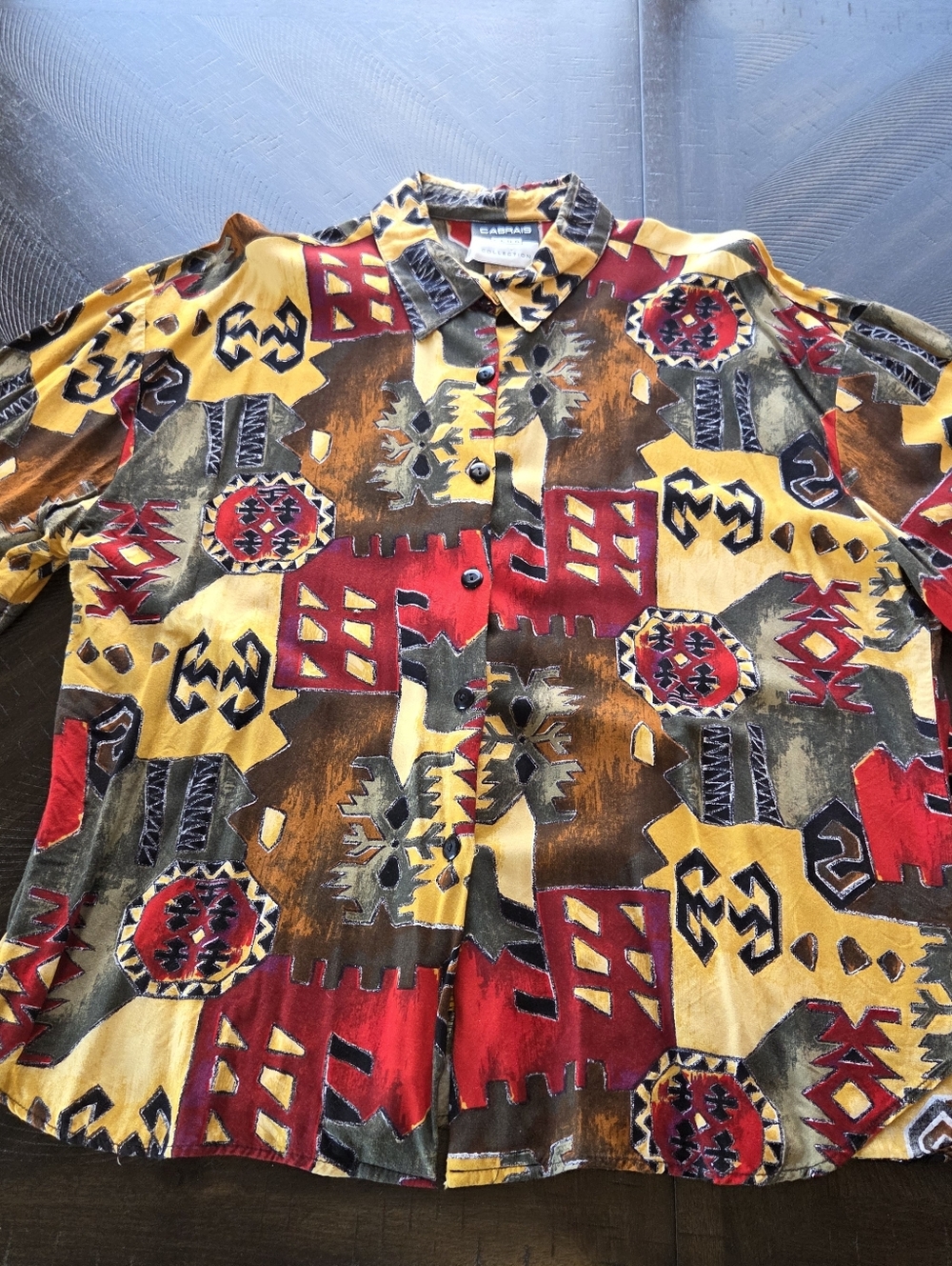 Vintage Cabrais Plus Collection 100% Rayon Abstract Geometric Button Up 22W - Picture 8 of 11
